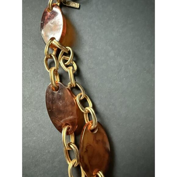 YSL Yves Saint Laurent Acrylic Chain Belt Necklace Gold Tone Shell Link main image 4